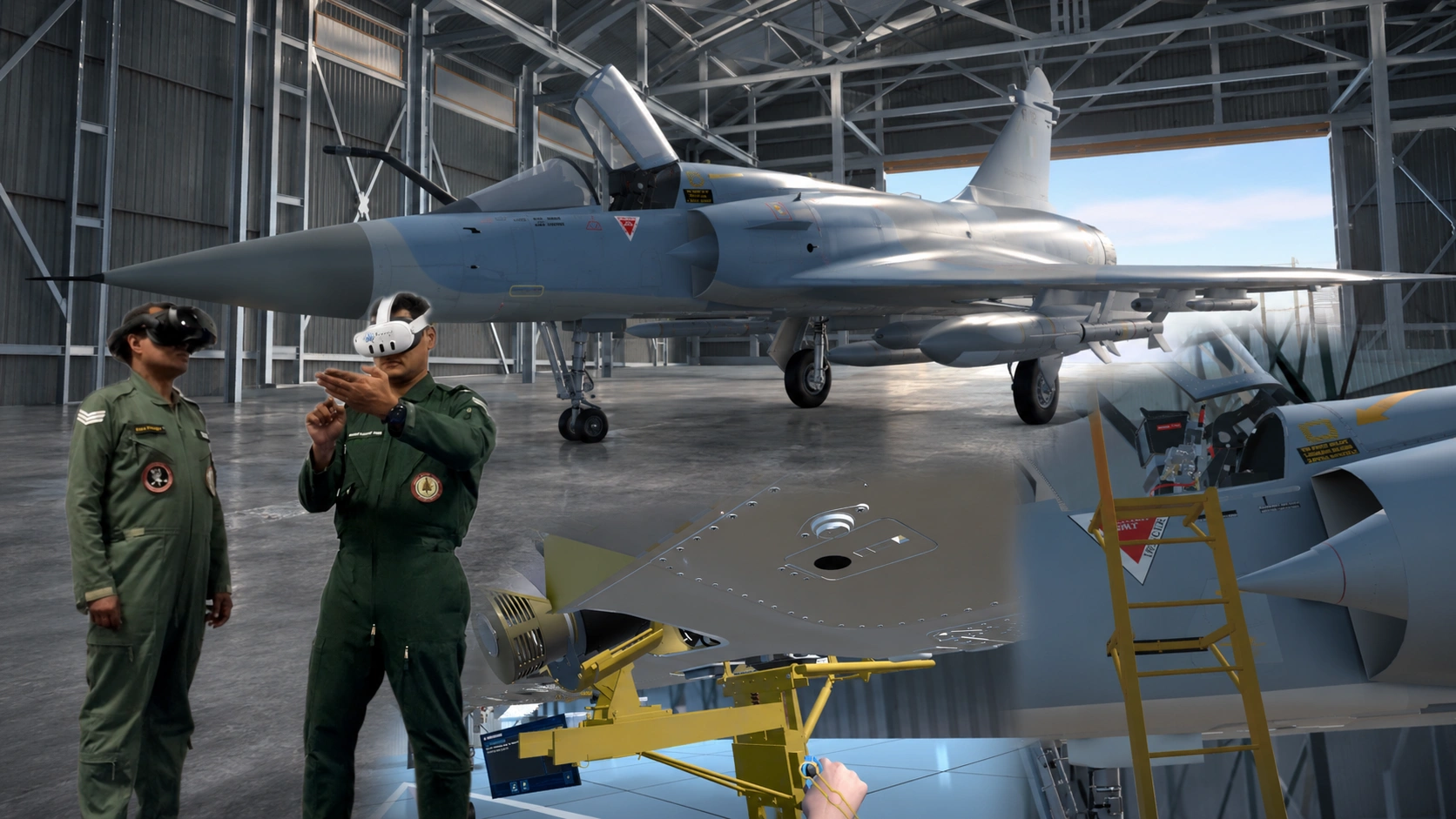 Aatral defence flight simulator and mission training platform with VR cockpit training and aircraft simulation views