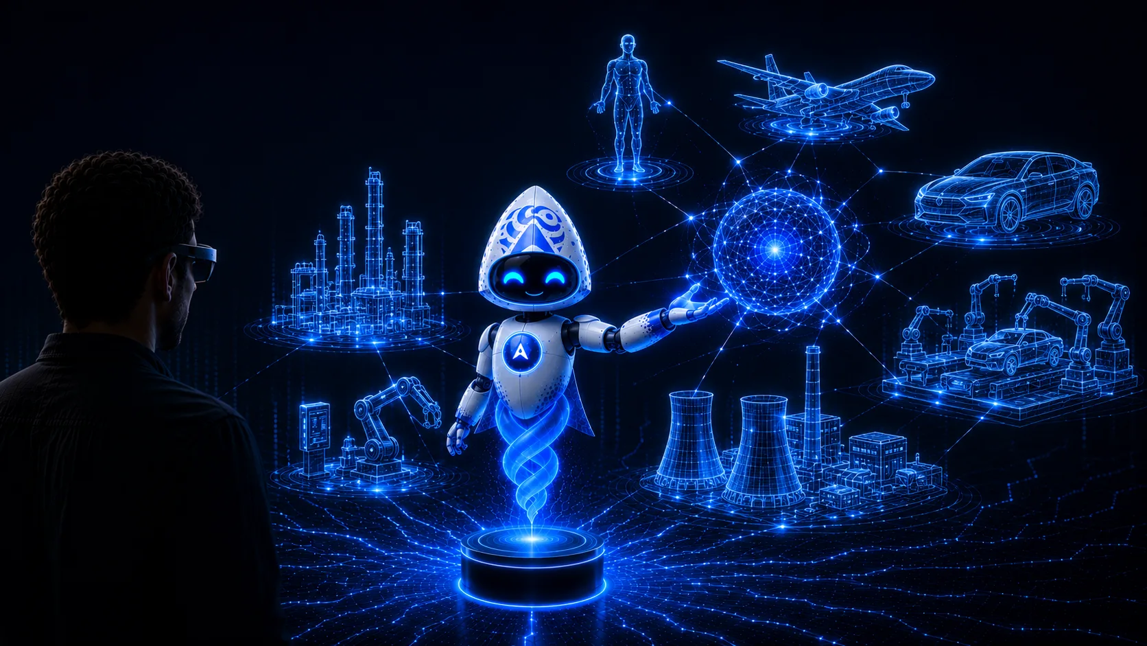 Aatral enterprise XR environment with immersive VR training and holographic operational dashboards